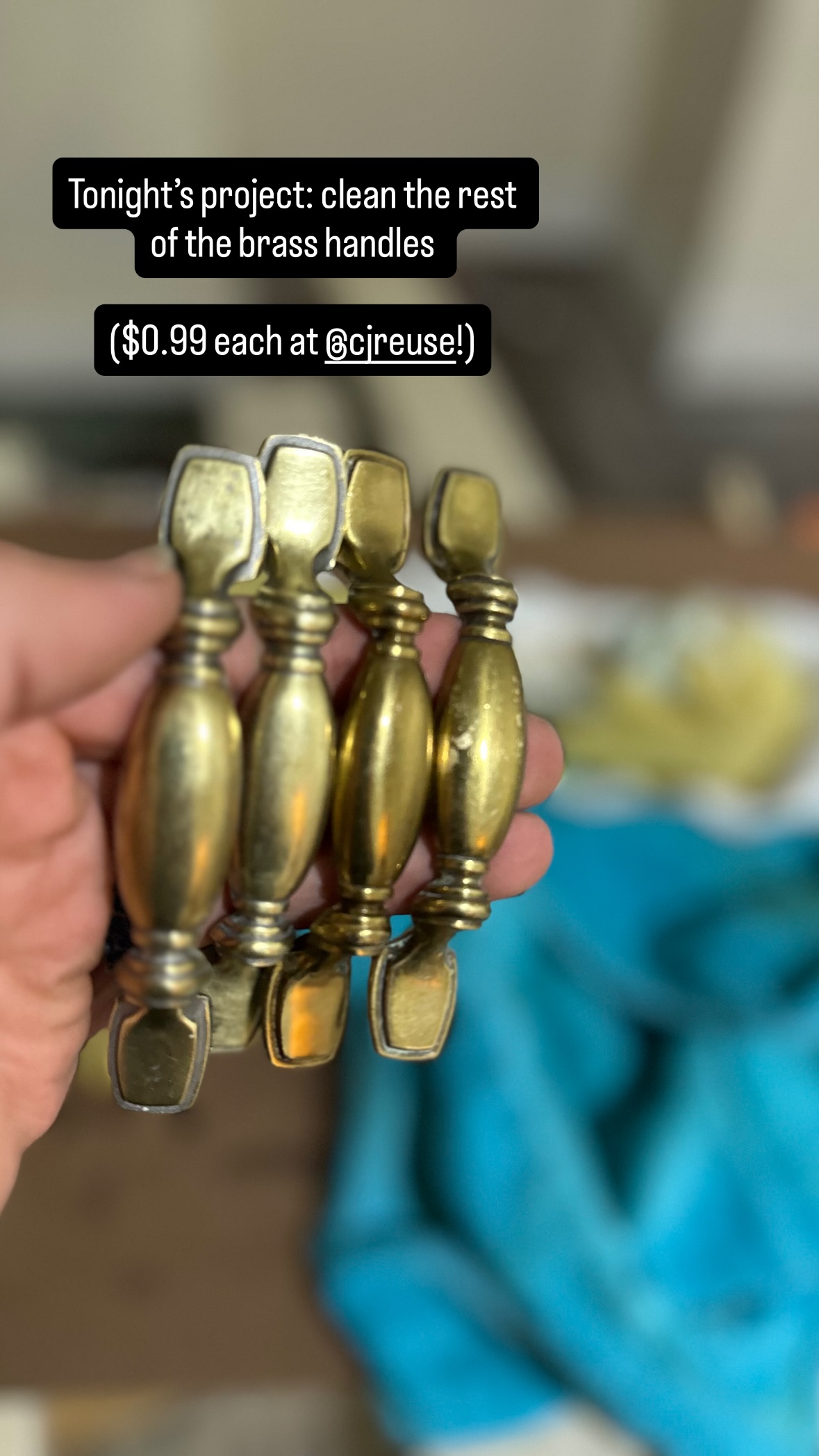 Tonight’s project: clean the rest of the brass handles 

($0.99 each at @cjreuse!)